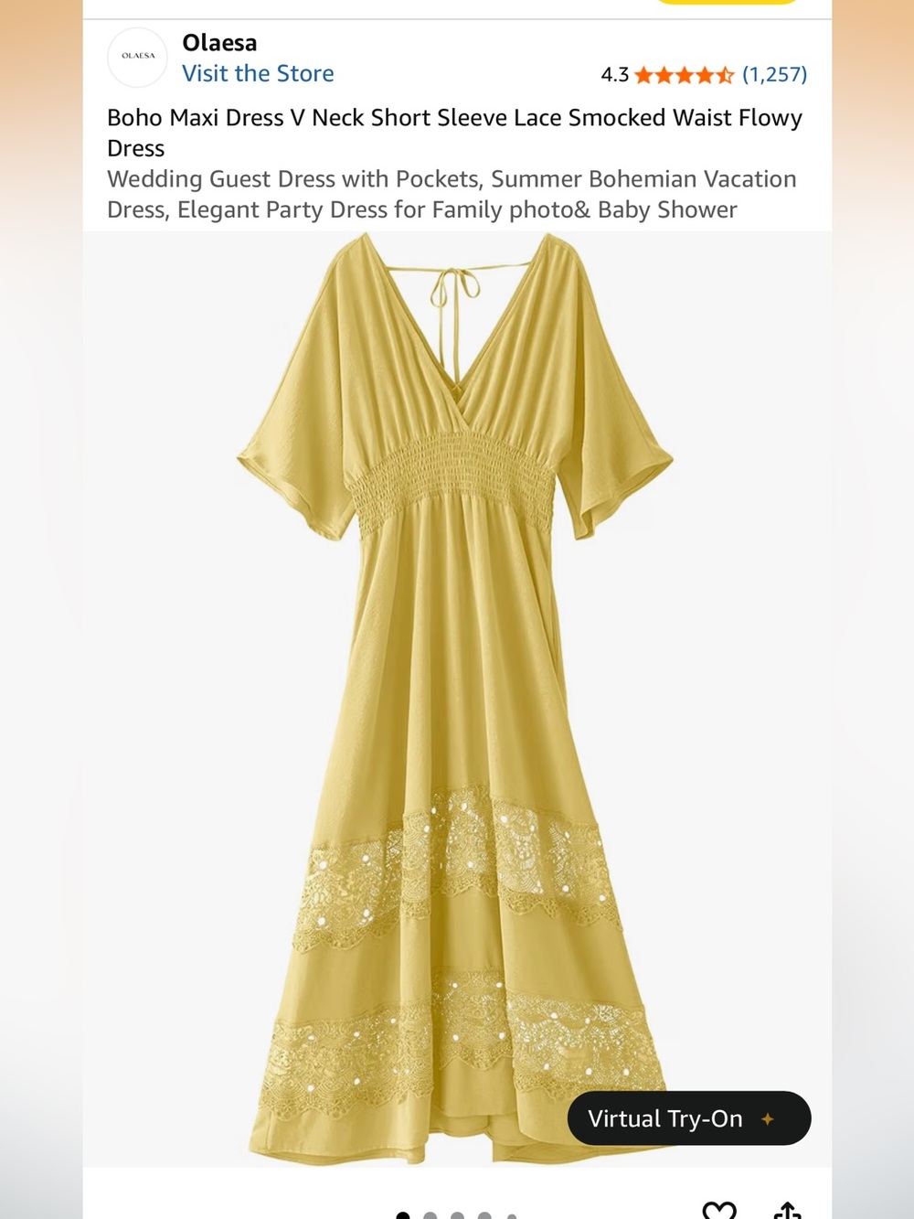 Boho V-Neck yellow Maxi Dress with Lace Panels- Brand new !